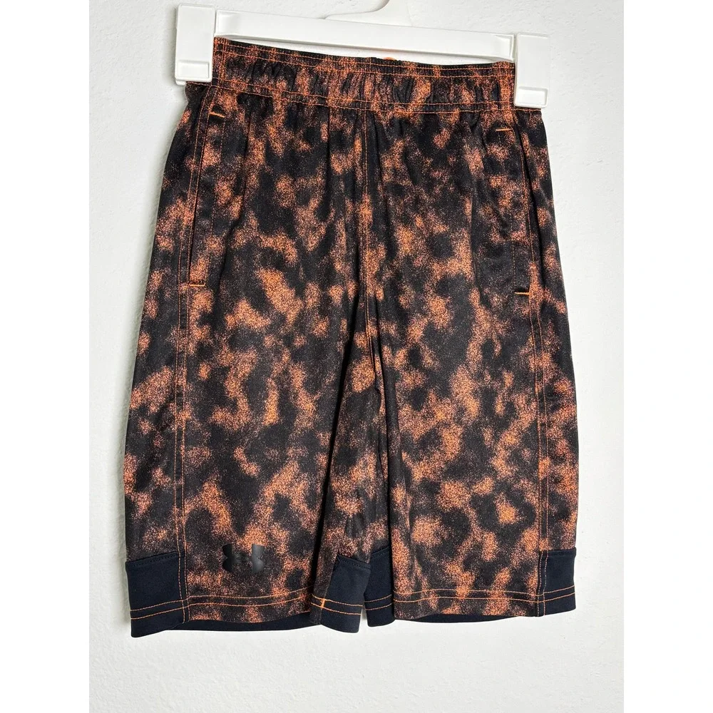 Under‎ Armour Boys Orange Black Acid Wash Athletic Basketball Shorts Size Medium